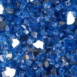 ONE STOP OUTDOOR 10lbs 1/2" Cobalt Blue - Tempered Reflective Fire Glass Rock For Fireplace & Fire Pit