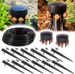 DIG 12 Plant Drip Irrigation Home Grow Kit - With 100ft 1/4 Inch Tubing, Emitters & Adjustable Manifold 0-20 GPH