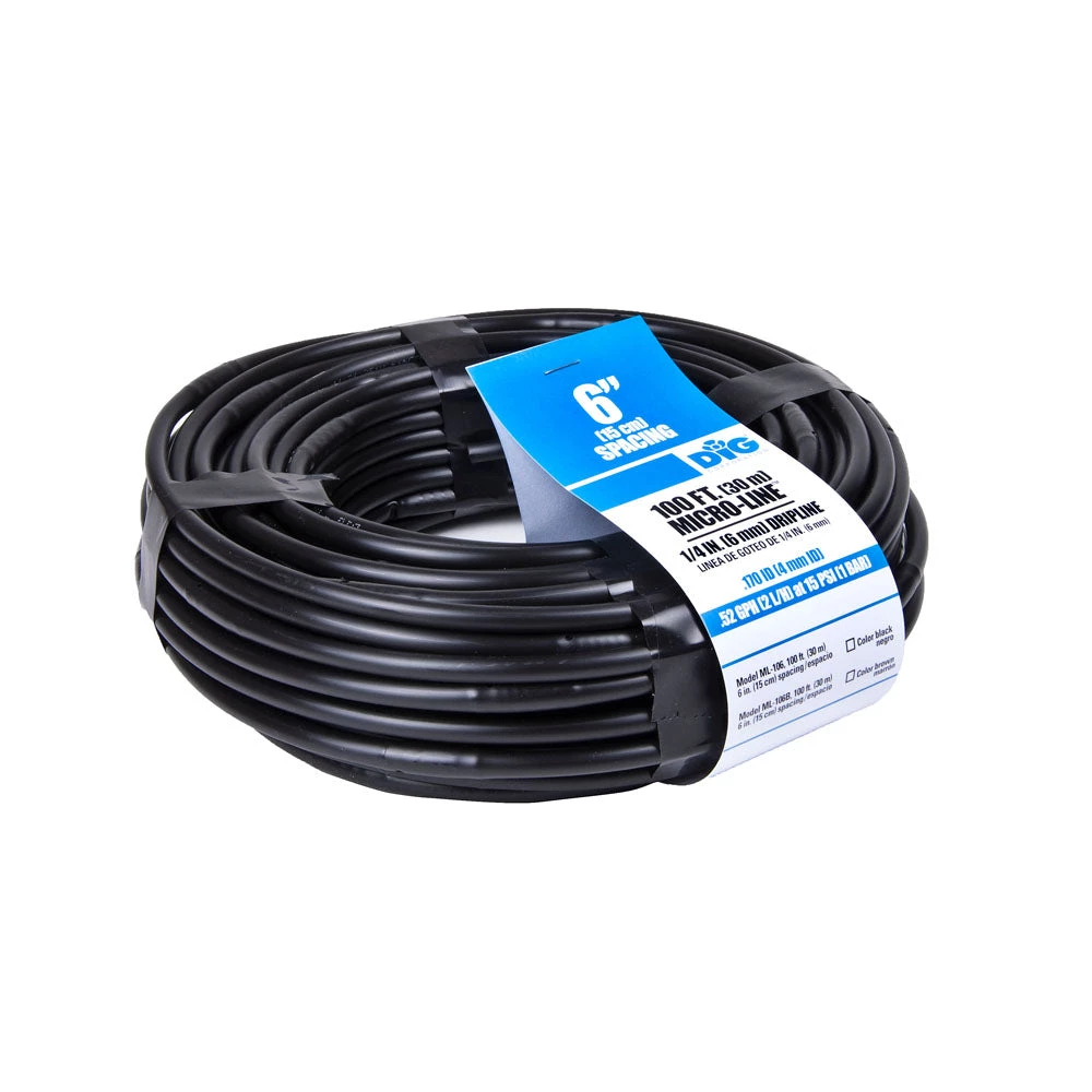 DIG - 6" Spacing Micro-Line Soaker Hose .52gph Black Poly Dirpline Drip Irrigation Tubing 100'-500ft' DIG - ML-506 - ML-106 1 DIG - 6" Spacing Micro-Line Soaker Hose .52gph Black Poly Dirpline Drip Irrigation Tubing 100'-500ft' DIG - ML-506 - ML-106