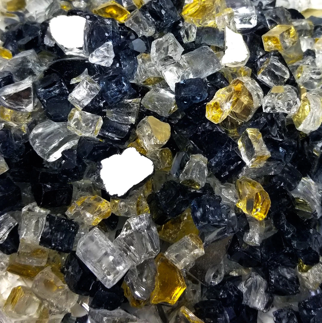 ONE STOP OUTDOOR 10lbs 1/2" "Treasure Blend" Gold, Black & Clear - Reflective Fire Glass 3 ONE STOP OUTDOOR 10lbs 1/2" "Treasure Blend" Gold, Black & Clear - Reflective Fire Glass