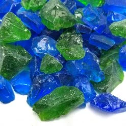 ONE STOP OUTDOOR 10lbs "Fire Water Blend" Blue & Green 1/2" - 3/4" - Tempered Fire Glass