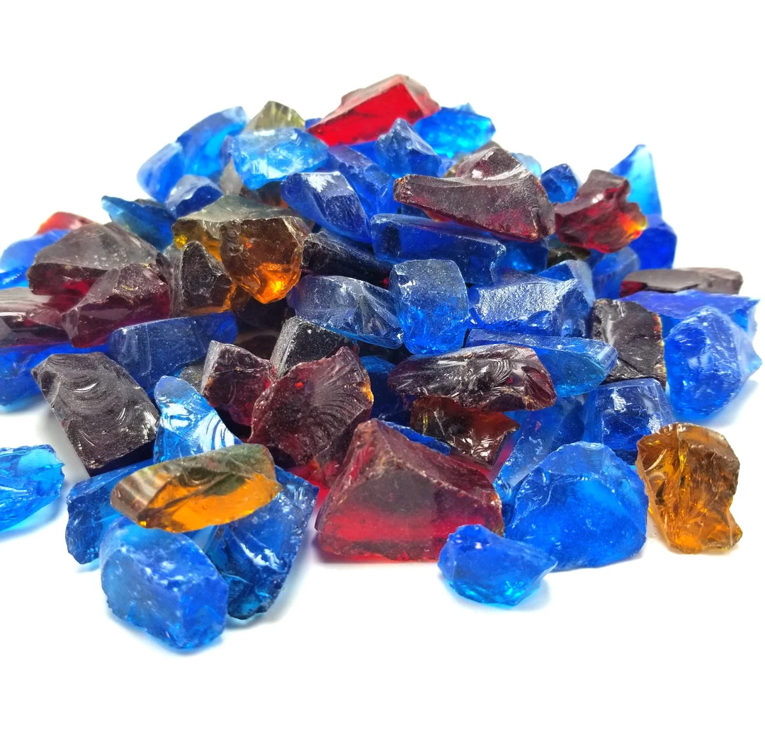 ONE STOP OUTDOOR 10lbs "Hawaiian Blend" Blue, Red & Amber 1/2" - 3/4" - Tempered Fire Glass 4 ONE STOP OUTDOOR 10lbs "Hawaiian Blend" Blue, Red & Amber 1/2" - 3/4" - Tempered Fire Glass