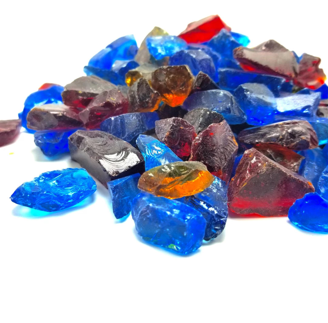 ONE STOP OUTDOOR 10lbs "Hawaiian Blend" Blue, Red & Amber 1/2" - 3/4" - Tempered Fire Glass 3 ONE STOP OUTDOOR 10lbs "Hawaiian Blend" Blue, Red & Amber 1/2" - 3/4" - Tempered Fire Glass