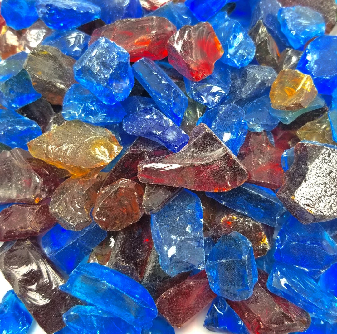 ONE STOP OUTDOOR 10lbs "Hawaiian Blend" Blue, Red & Amber 1/2" - 3/4" - Tempered Fire Glass 2 ONE STOP OUTDOOR 10lbs "Hawaiian Blend" Blue, Red & Amber 1/2" - 3/4" - Tempered Fire Glass