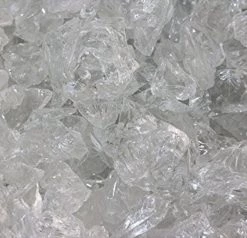 ONE STOP OUTDOOR VIVID Heat - Vibrant Luster "Ice Clear" 1/4" Large Rough Gem Size, (Price By The Pound) - Tempered Fire Glass Rock For Fireplace And Fire Pit
