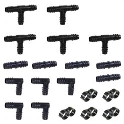 DIG (20 Piece) 1/2" Barb Insert Drip Fittings Kit Tee, Coupling, Elbow & Ends (Black) 16 Mm DRIP IRRIGATION