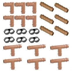 DIG (24 Piece) 1/2" Barb Insert Drip Fittings Kit Tee, Coupling, Elbow & Ends (Brown) 17 Mm .600 OD DRIP IRRIGATION