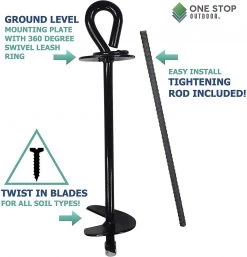 ONE STOP OUTDOOR Dog Tie Out Stake - Heavy Duty Portable Screw & Twist In Pet Ground Anchor - Rotating Swivel Tether REBAR & GROUND STAKES