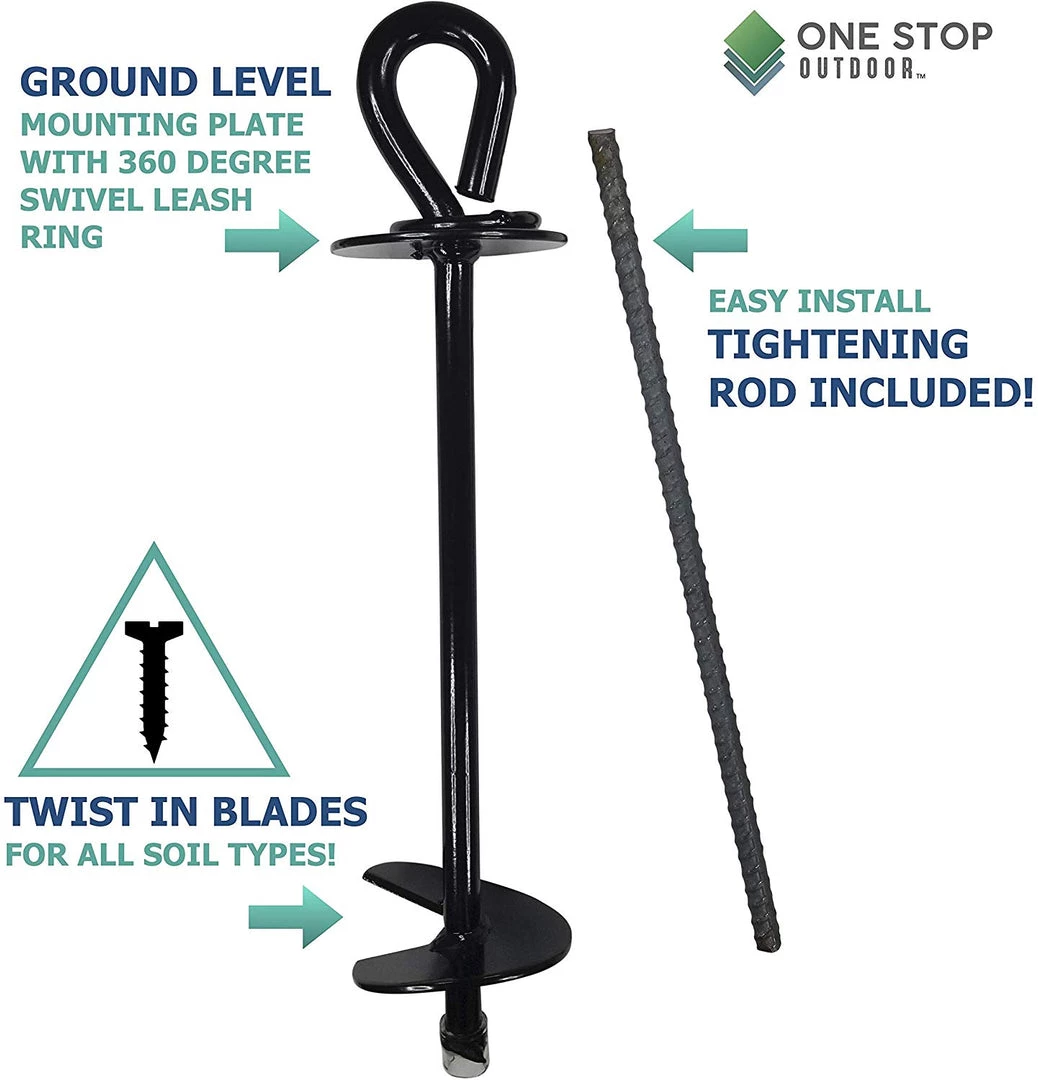 ONE STOP OUTDOOR Dog Tie Out Stake - Heavy Duty Portable Screw & Twist In Pet Ground Anchor - Rotating Swivel Tether REBAR & GROUND STAKES 2 ONE STOP OUTDOOR Dog Tie Out Stake - Heavy Duty Portable Screw & Twist In Pet Ground Anchor - Rotating Swivel Tether REBAR & GROUND STAKES
