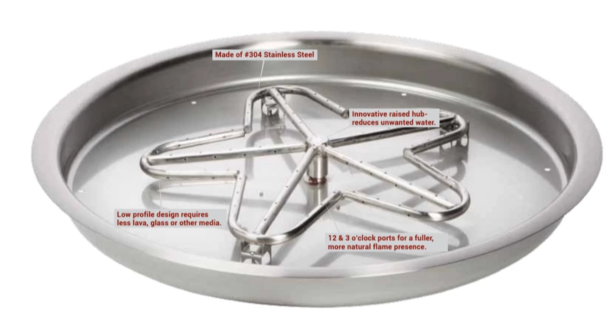 HPC - HEARTH, 31" Spun Stainless Steel Fire Pit Star Burner & Bowl Pan Kit, 200K BTU, 120VAC, Fully Assembled PENTA Fire Pit Insert. OUTDOOR FIRE 2 HPC - HEARTH, 31" Spun Stainless Steel Fire Pit Star Burner & Bowl Pan Kit, 200K BTU, 120VAC, Fully Assembled PENTA Fire Pit Insert. OUTDOOR FIRE