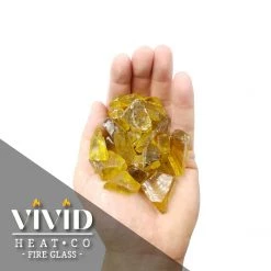 ONE STOP OUTDOOR VIVID Heat - Vibrant Luster "Ember Yellow" 1/4" Rough Crushed Gem Style, (Price By The Pound) - Tempered Fire Glass Rock For Fireplace And Fire Pit