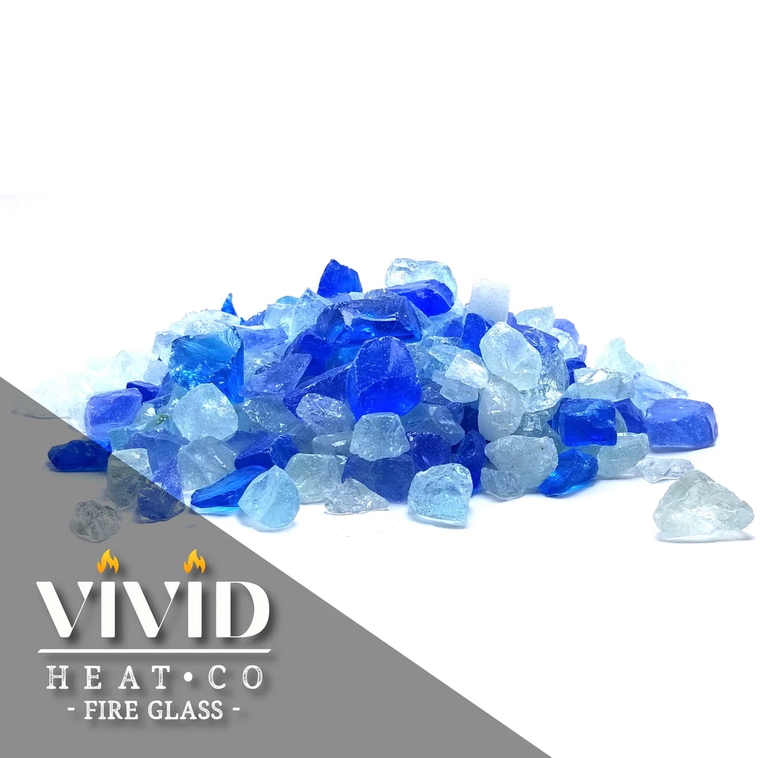 ONE STOP OUTDOOR VIVID Heat - Bahama Blue, Aqua, Clear 1/2" - 3/4" Large Crushed Fire Glass For Fireplace & Fire Pit 2 ONE STOP OUTDOOR VIVID Heat - Bahama Blue, Aqua, Clear 1/2" - 3/4" Large Crushed Fire Glass For Fireplace & Fire Pit