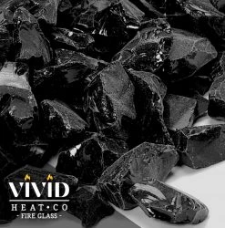 ONE STOP OUTDOOR VIVID Heat - Vibrant Luster "Onyx Black" 1/4" Rough Crushed Style, (Price By The Pound) - Tempered Fire Glass Rock For Fireplace And Fire Pit