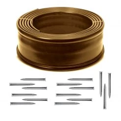 ONE STOP OUTDOOR ARTIFICIAL TURF Instant Edging - (5” High X 40ft) Brown Extra Strength Premium Yard Edging Kit For Landscaping, And Flower Gardens - Includes 15 Metal Edging Stakes