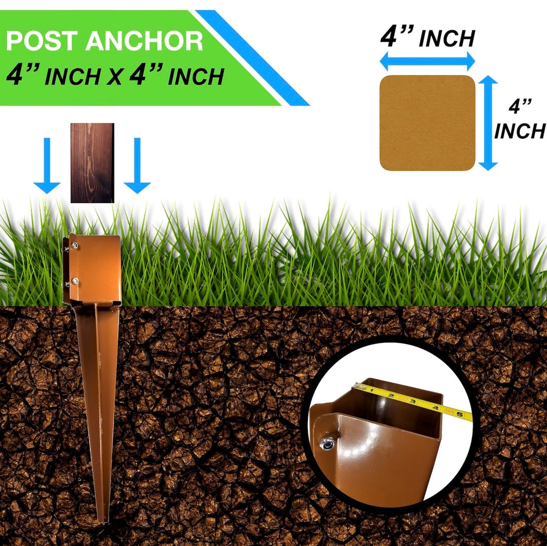 ONE STOP OUTDOOR REBAR & GROUND STAKES Fence & Mailbox Post Anchor - Metal Ground Spike - Brown 24" X 4" Inch X 4" Inch 2 ONE STOP OUTDOOR REBAR & GROUND STAKES Fence & Mailbox Post Anchor - Metal Ground Spike - Brown 24" X 4" Inch X 4" Inch