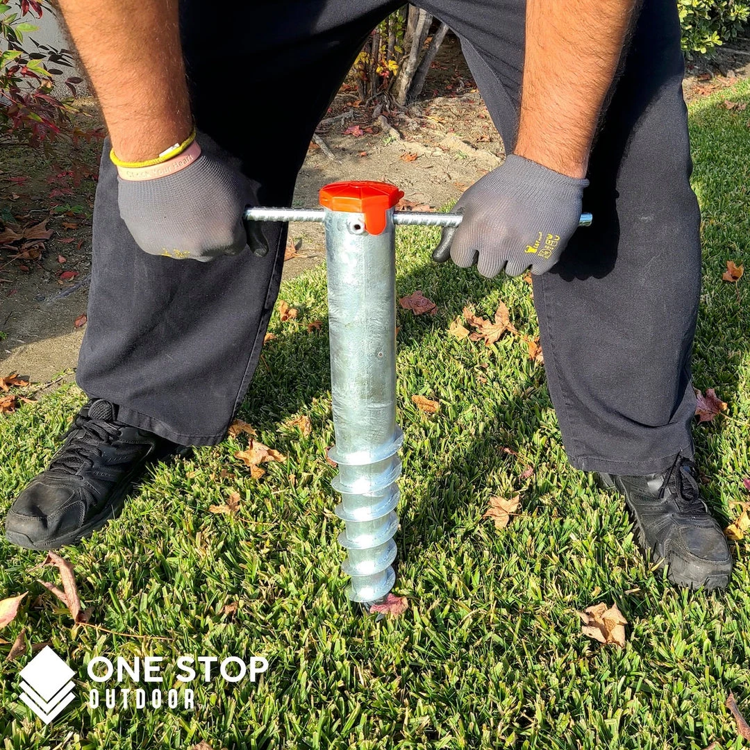 ONE STOP OUTDOOR REBAR & GROUND STAKES Premium Galvanized No Dig Ground Anchor - Round Post & Flag Pole Base Ground Mount - Screw In Post Stake, 21" Inch Long 2 ONE STOP OUTDOOR REBAR & GROUND STAKES Premium Galvanized No Dig Ground Anchor - Round Post & Flag Pole Base Ground Mount - Screw In Post Stake, 21" Inch Long