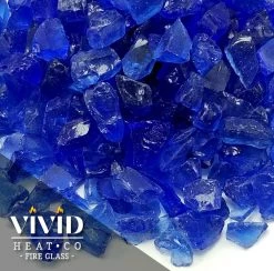 ONE STOP OUTDOOR VIVID Heat - Vibrant Luster "Ocean Blue" 1/2" - 3/4" Large Rough Gem Size, (Price By The Pound) - Tempered Fire Glass Rock For Fireplace And Fire Pit